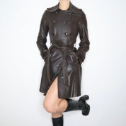 90s Brown Leather Trench Coat (S)