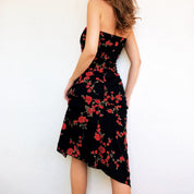 90s Strapless Floral Midi Dress