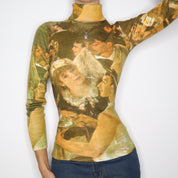 70s Art Print Turtleneck Sweater (XS)