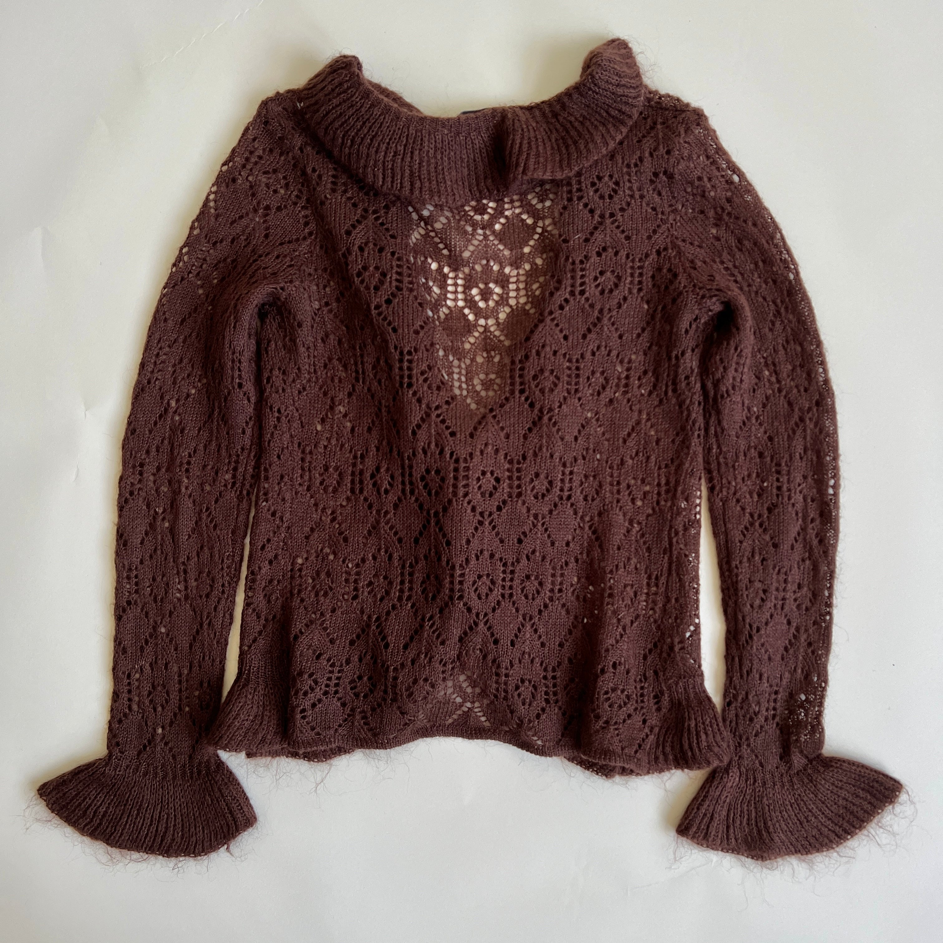 Y2K brown lace knit cardigan - S/M