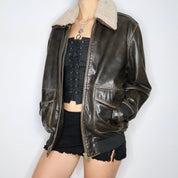 90s Oversized Brown Leather Bomber Jacket (L/XL)