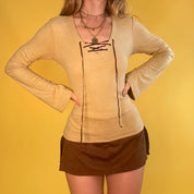90’s Lace Up Bell Sleeve Blouse - Medium