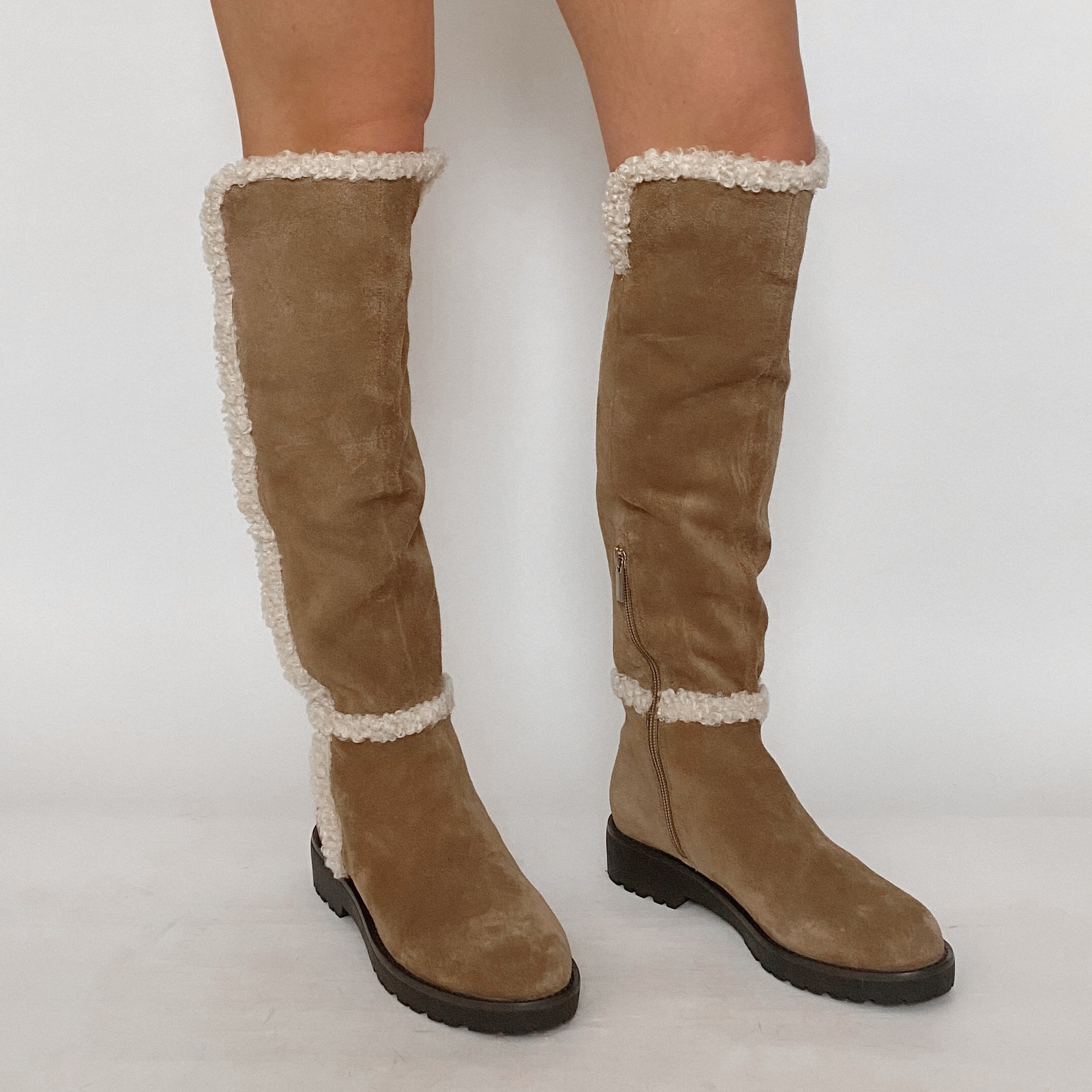 leather and faux shearling boots - size 6
