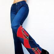 Tommy Vintage Plaid Patchwork Jeans (S)