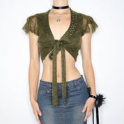 Vintage Y2K Moss Mohair Fairy Bolero (Small)