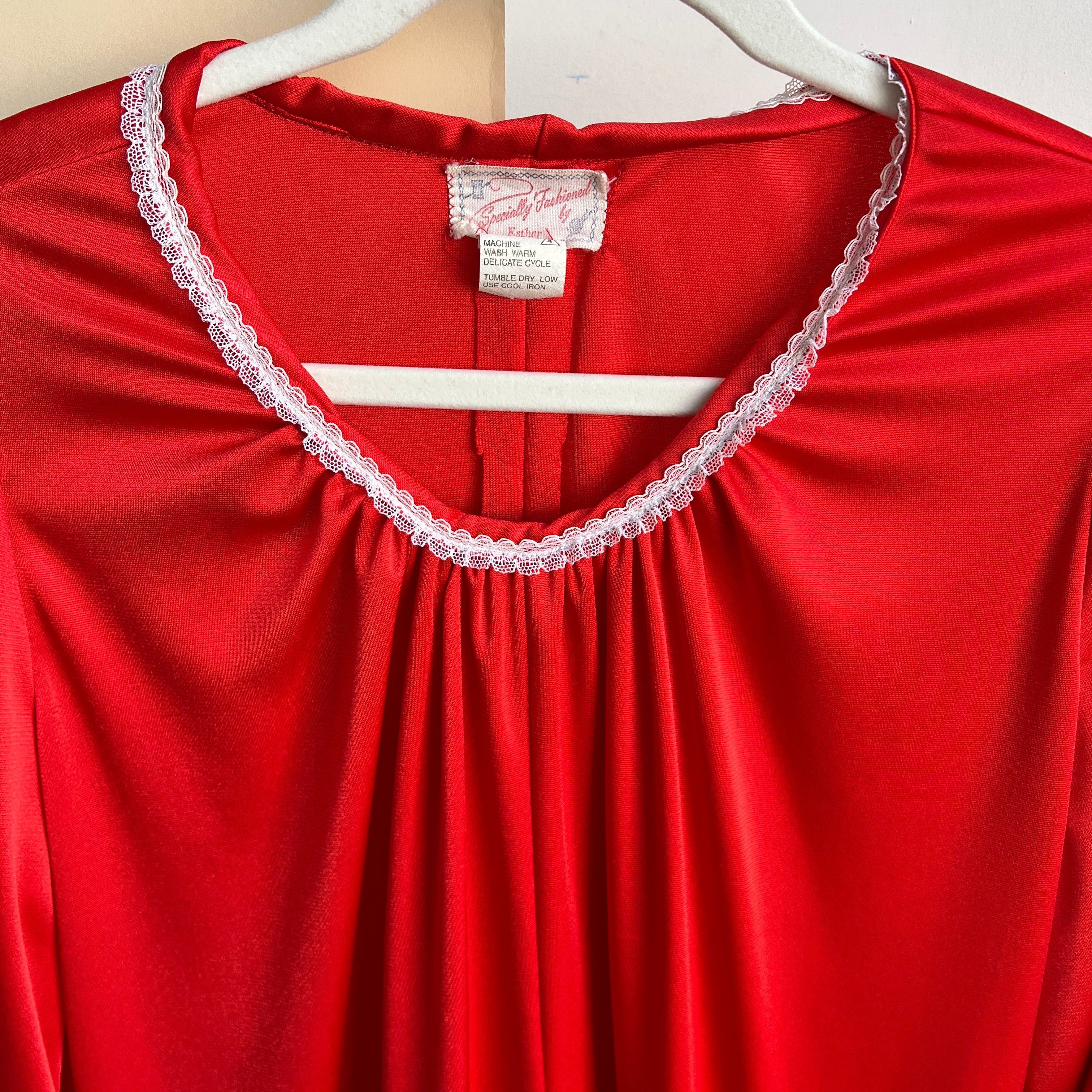 Vintage 80s red satin maxi nightgown (XL)