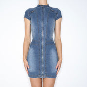 Zip Up Denim Mini Dress (Small)