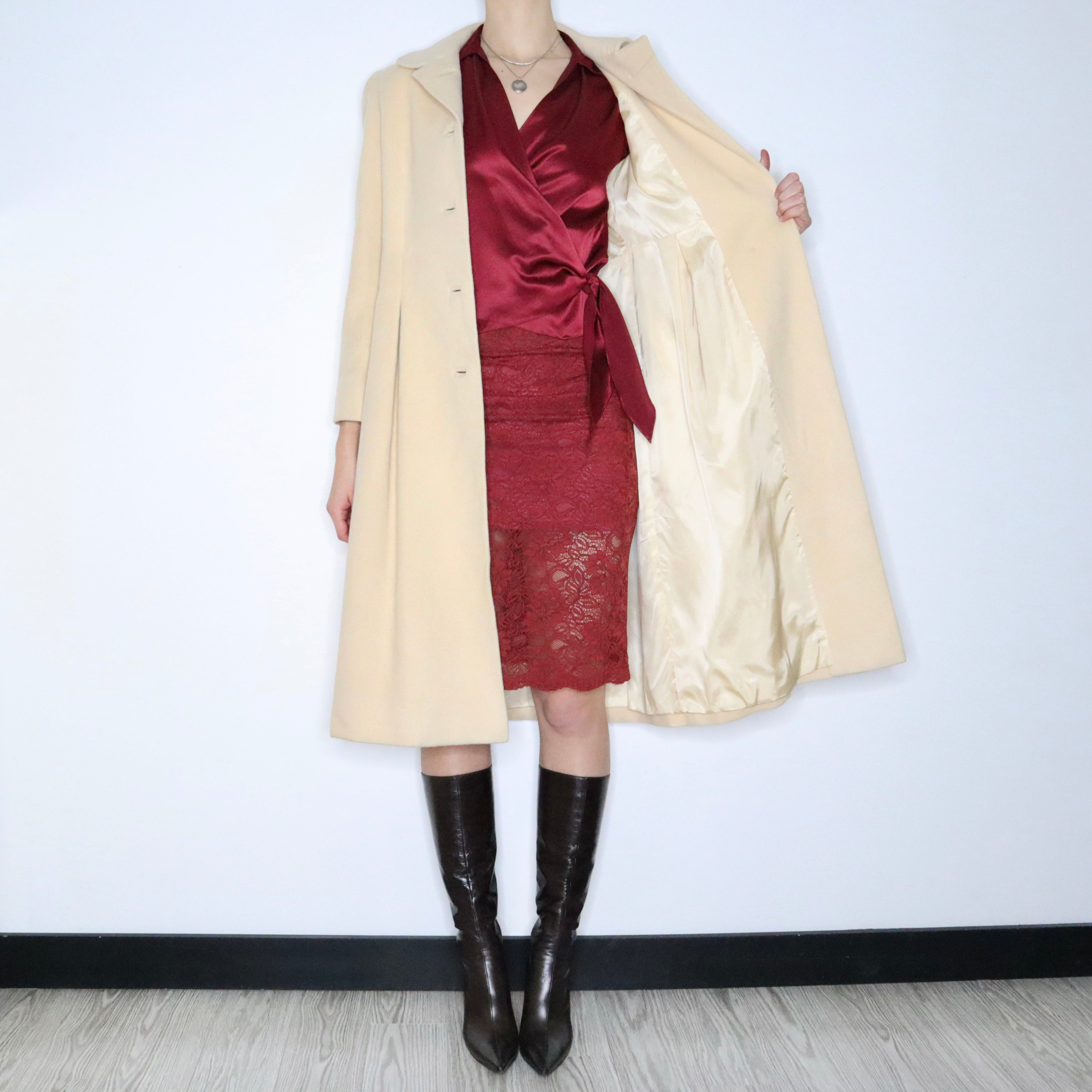80s ALBERT NIPON Cream Cashmere Princess Coat (S)