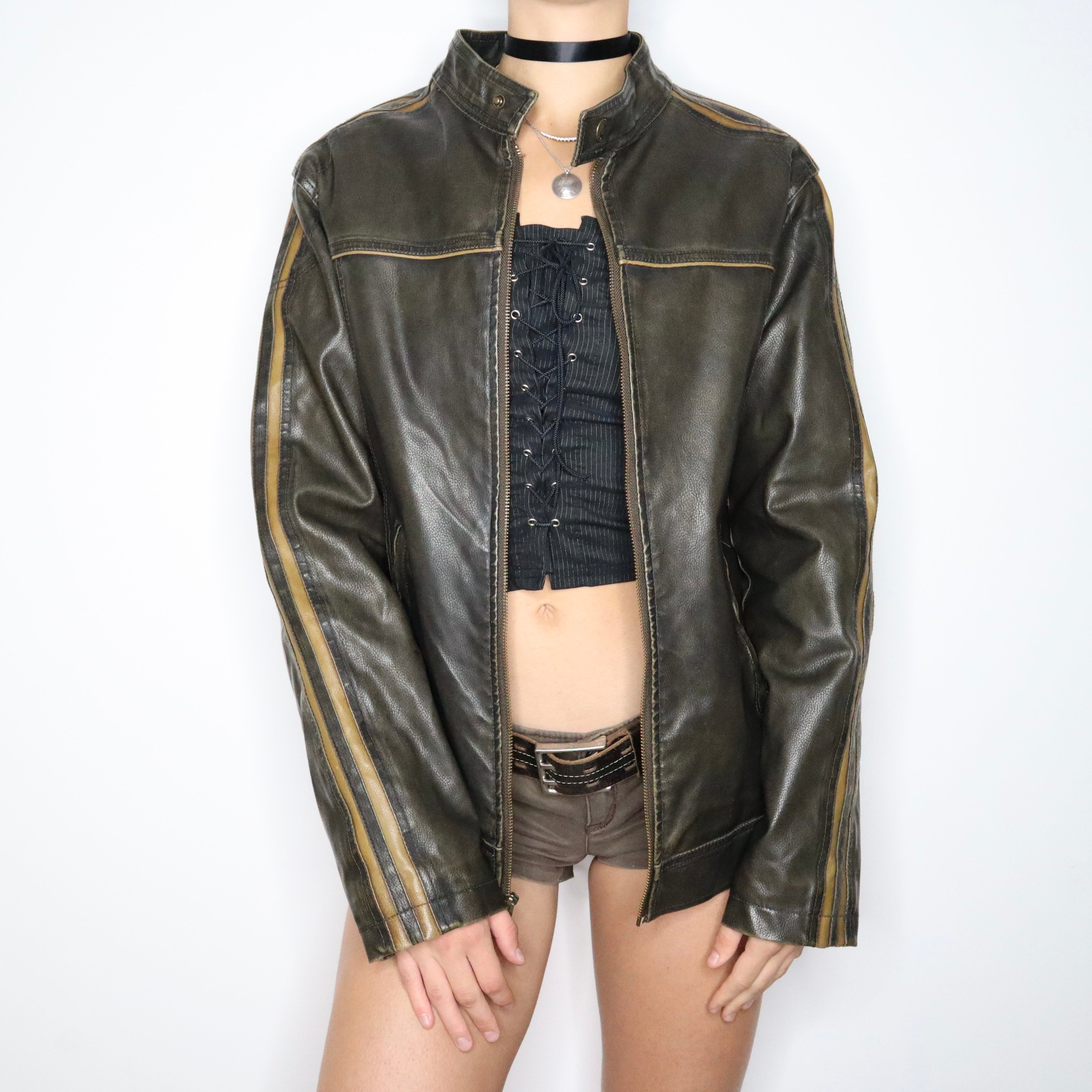 90s Faux Leather Cafe Racer Jacket (L)