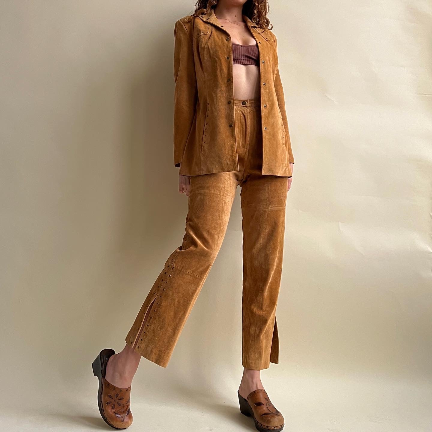 Vintage 90s suede jacket + pant set - M