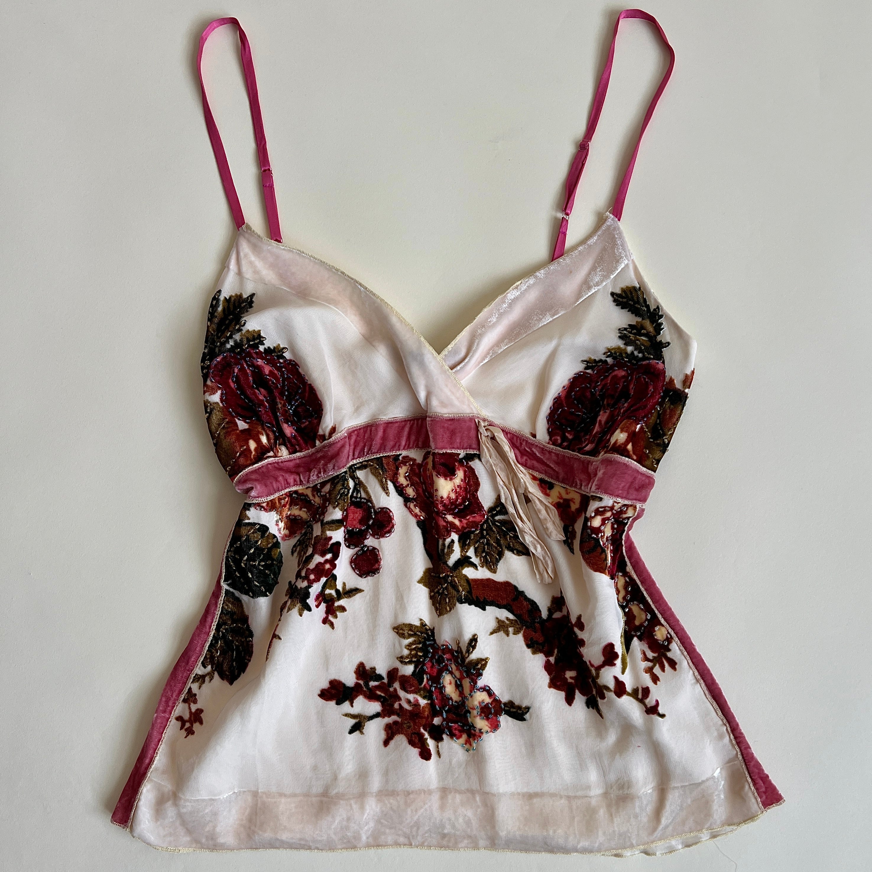 Ivory floral velvet beaded cami (L)