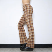 Vintage 90s Brown Plaid Flare Pants (Small)