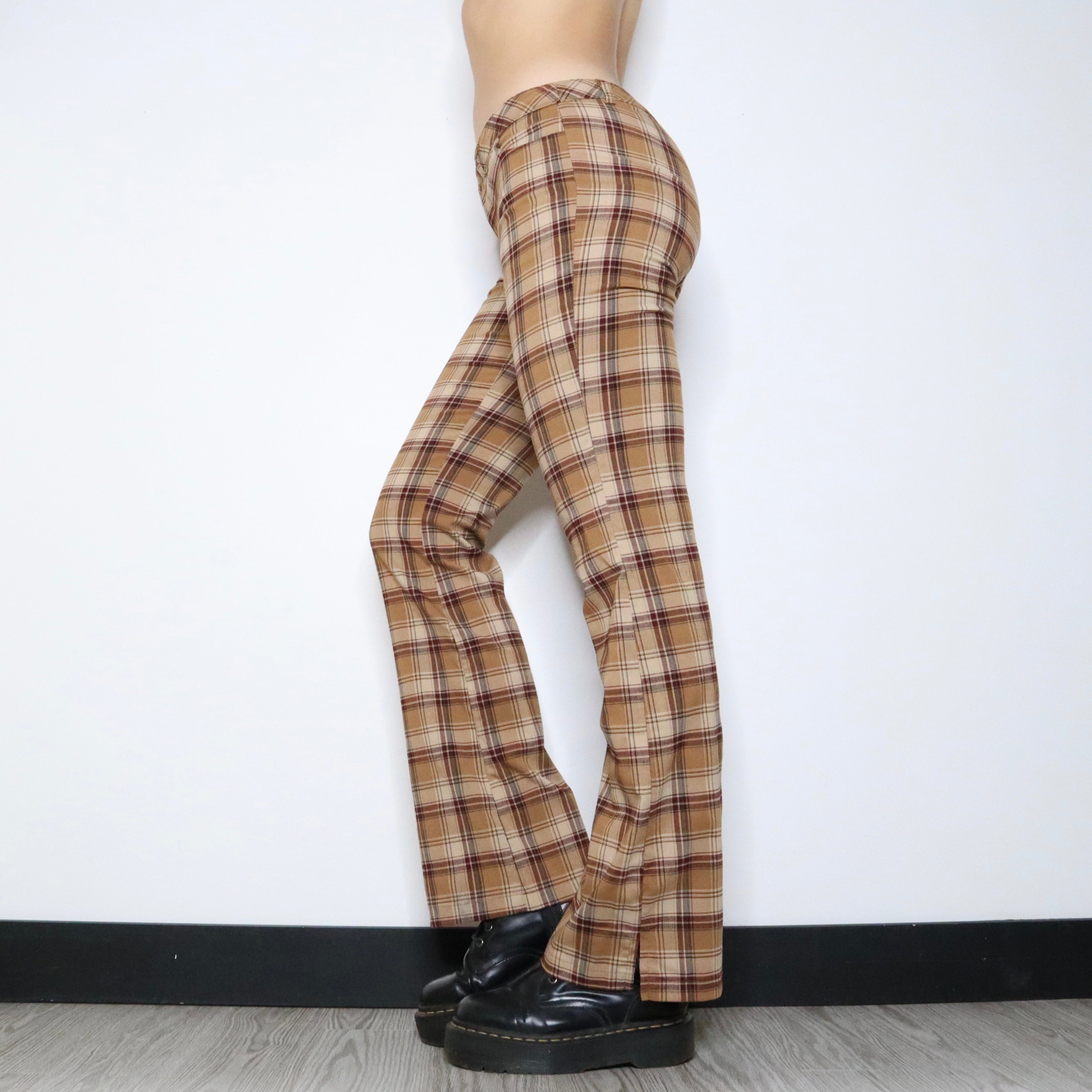 Vintage 90s Brown Plaid Flare Pants (Small)