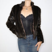 90s Brown Faux Fur Coat (XS)