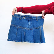 Vintage Pleated Denim Mini Skirt