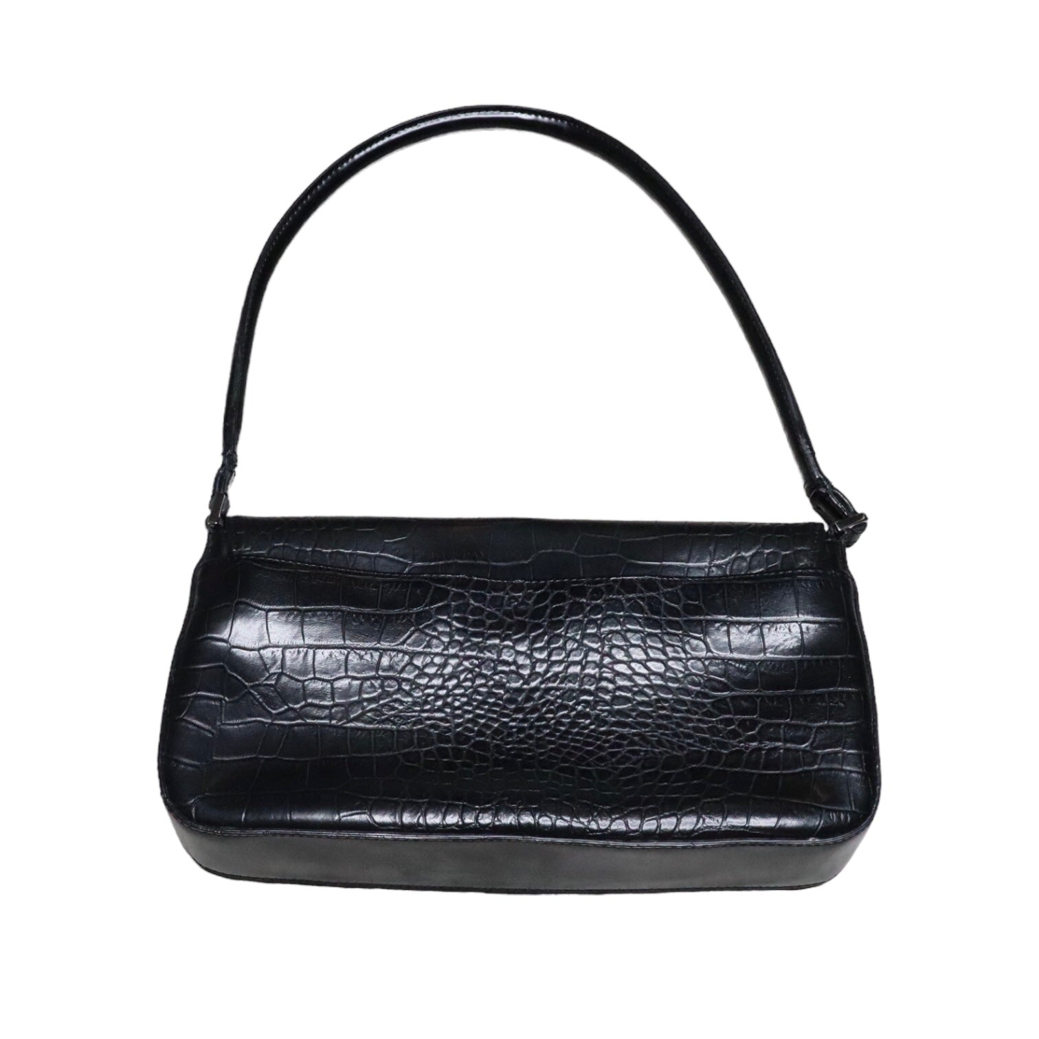 90s Black Faux Leather Shoulder Bag