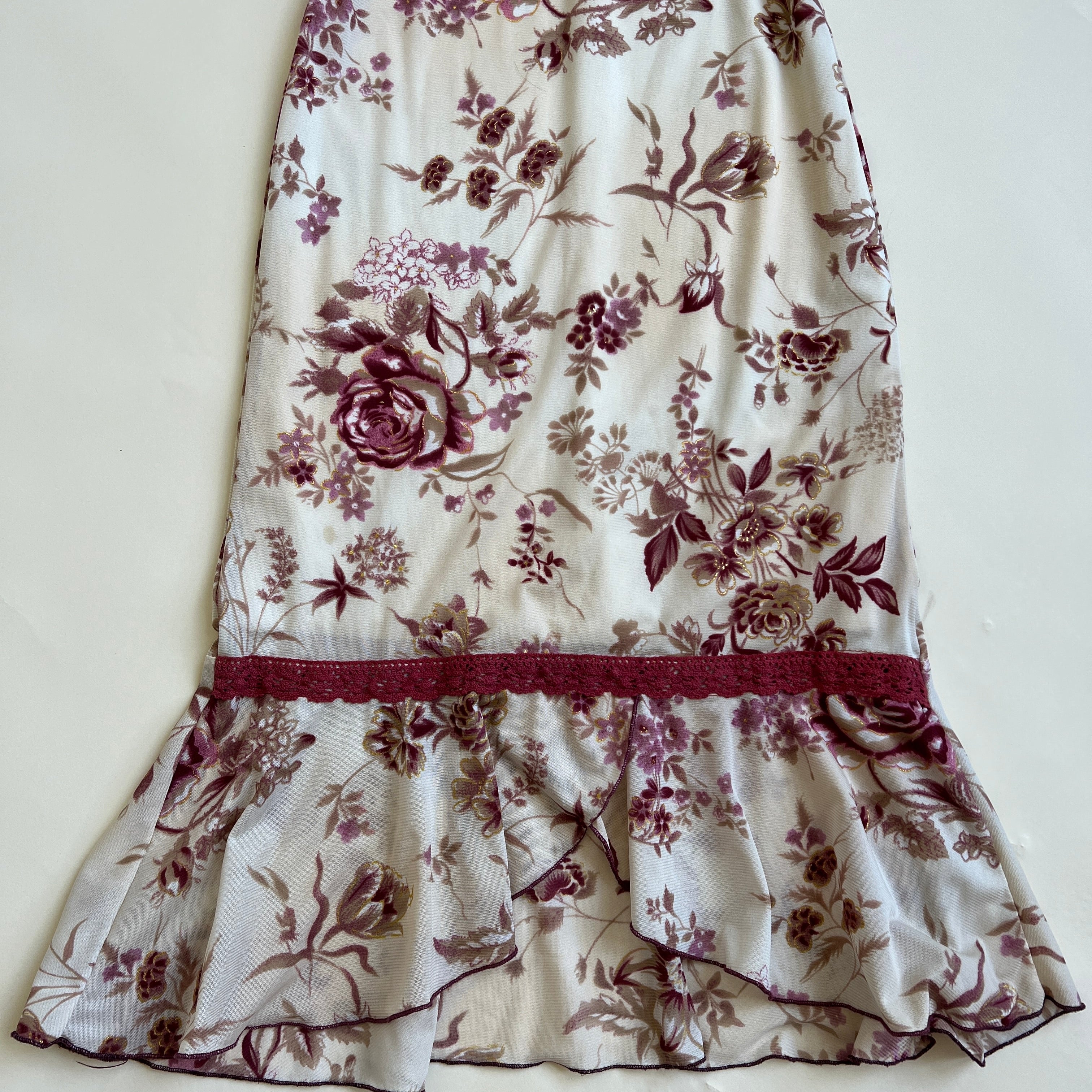 Vintage rouge pink floral midi dress - S