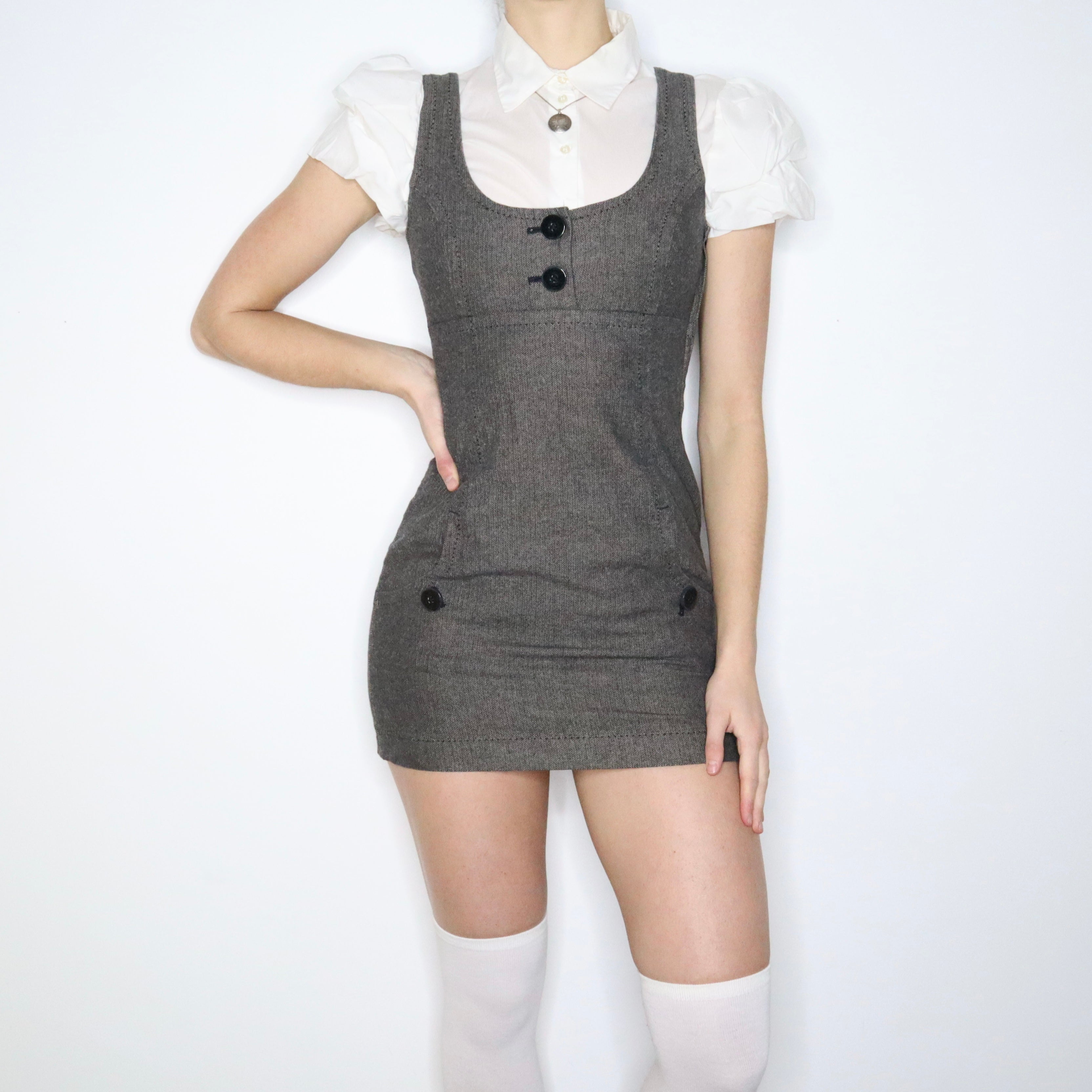 Y2K Preppy Babydoll Mini Dress (S)