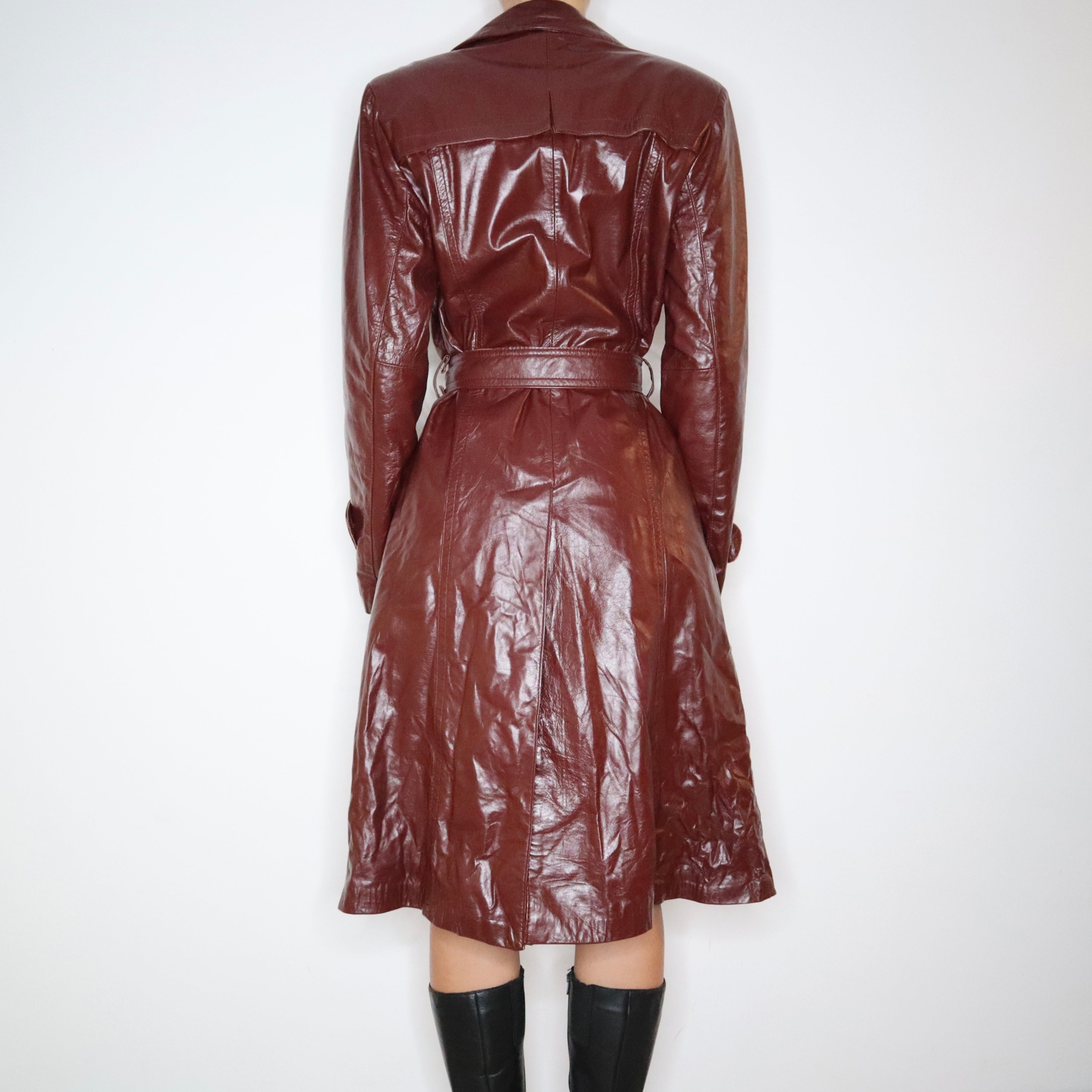 70s Burgundy Leather Trench Coat (M/L)