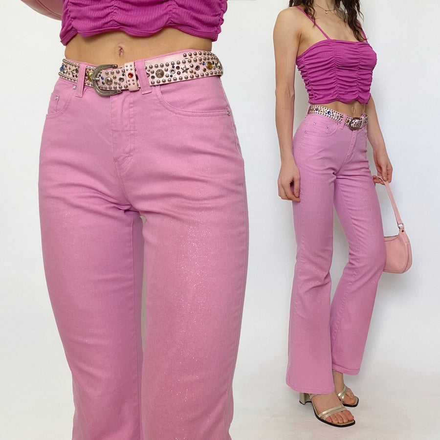 y2k pink glitter jeans - xxs