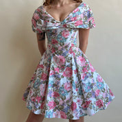 80s pastel floral mini dress (M)