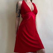 00s red open back midi dress (M)