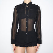 90s Black Silk Chiffon Blouse (M)