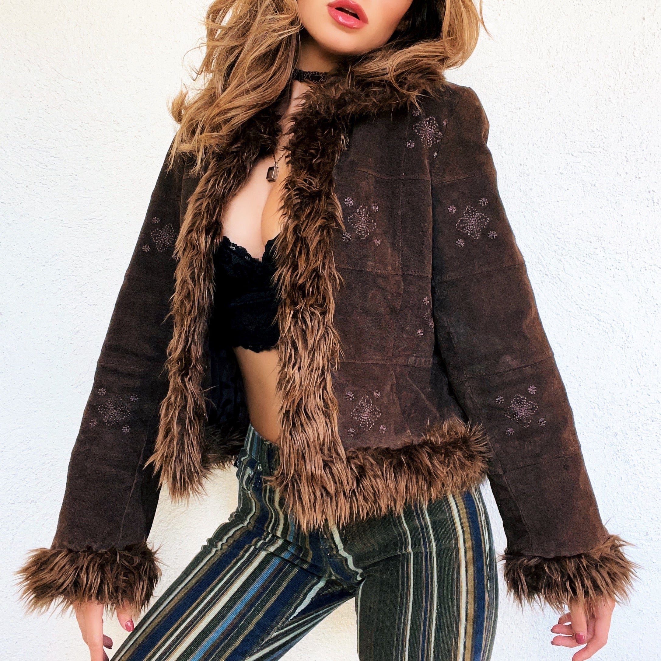 Early 2000s Furry Brown Leather Jacket