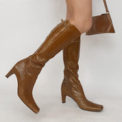 knee high croc effect leather boots - size 8