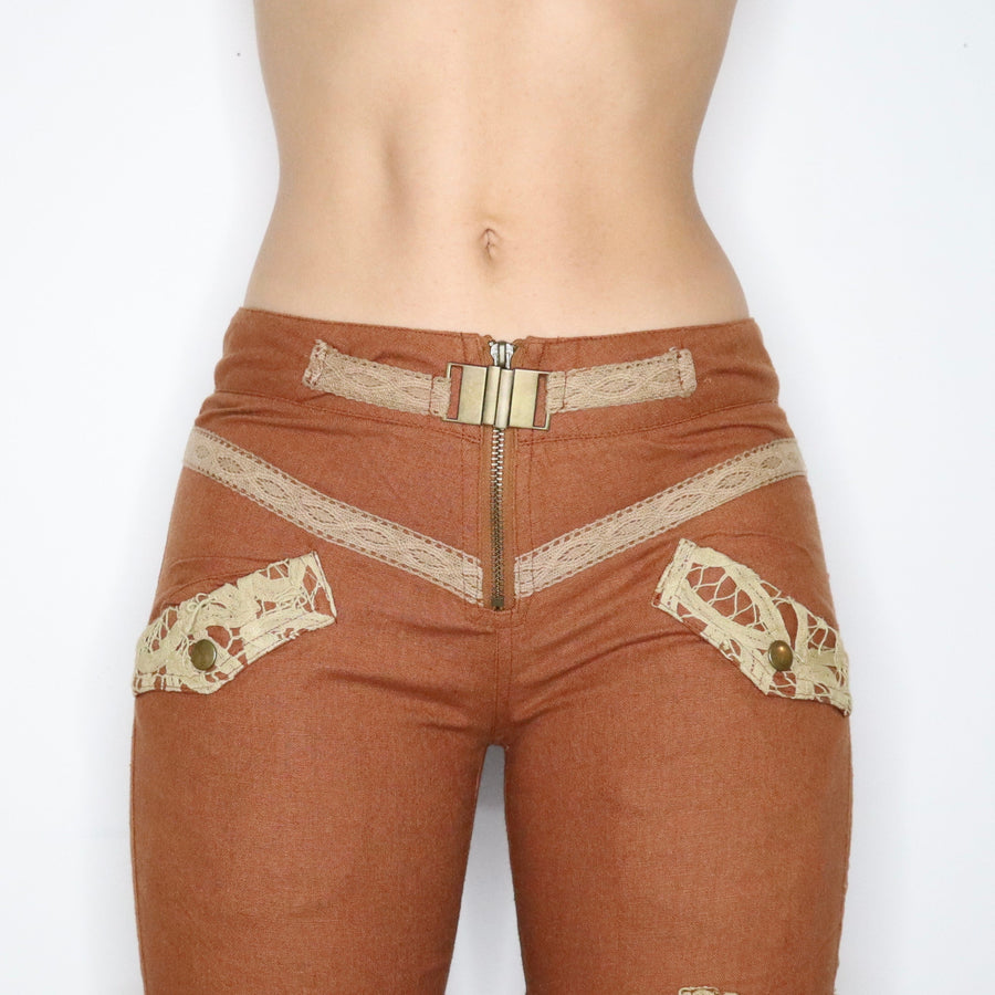 Brown Linen Cargo Pants (Small)
