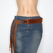 Brown Suede Fringe Belt (S-M)