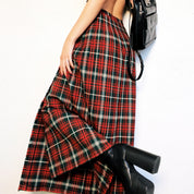 Vintage Plaid Maxi Wrap Skirt