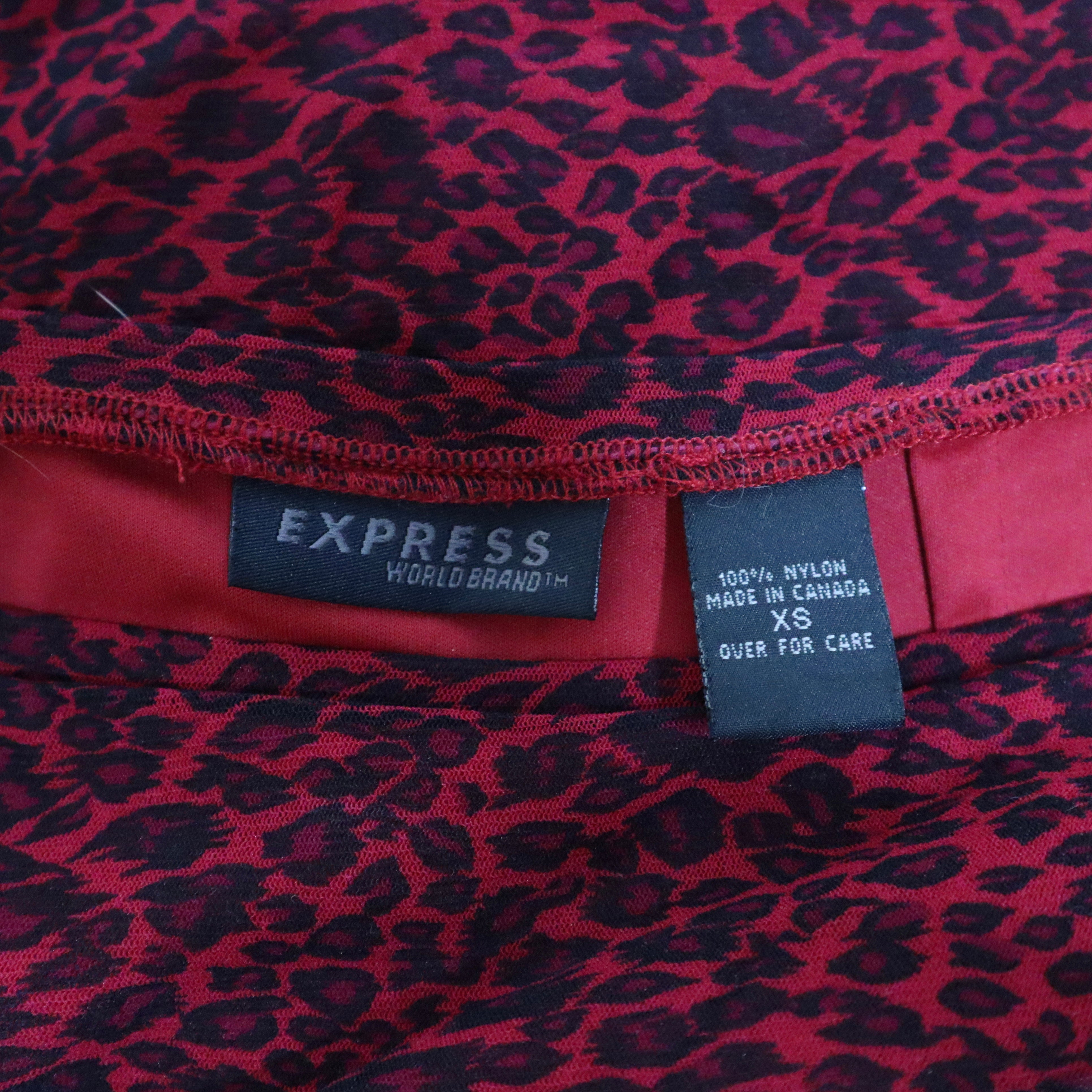 90s Red Leopard Print Mesh Midi Skirt (XS/S)