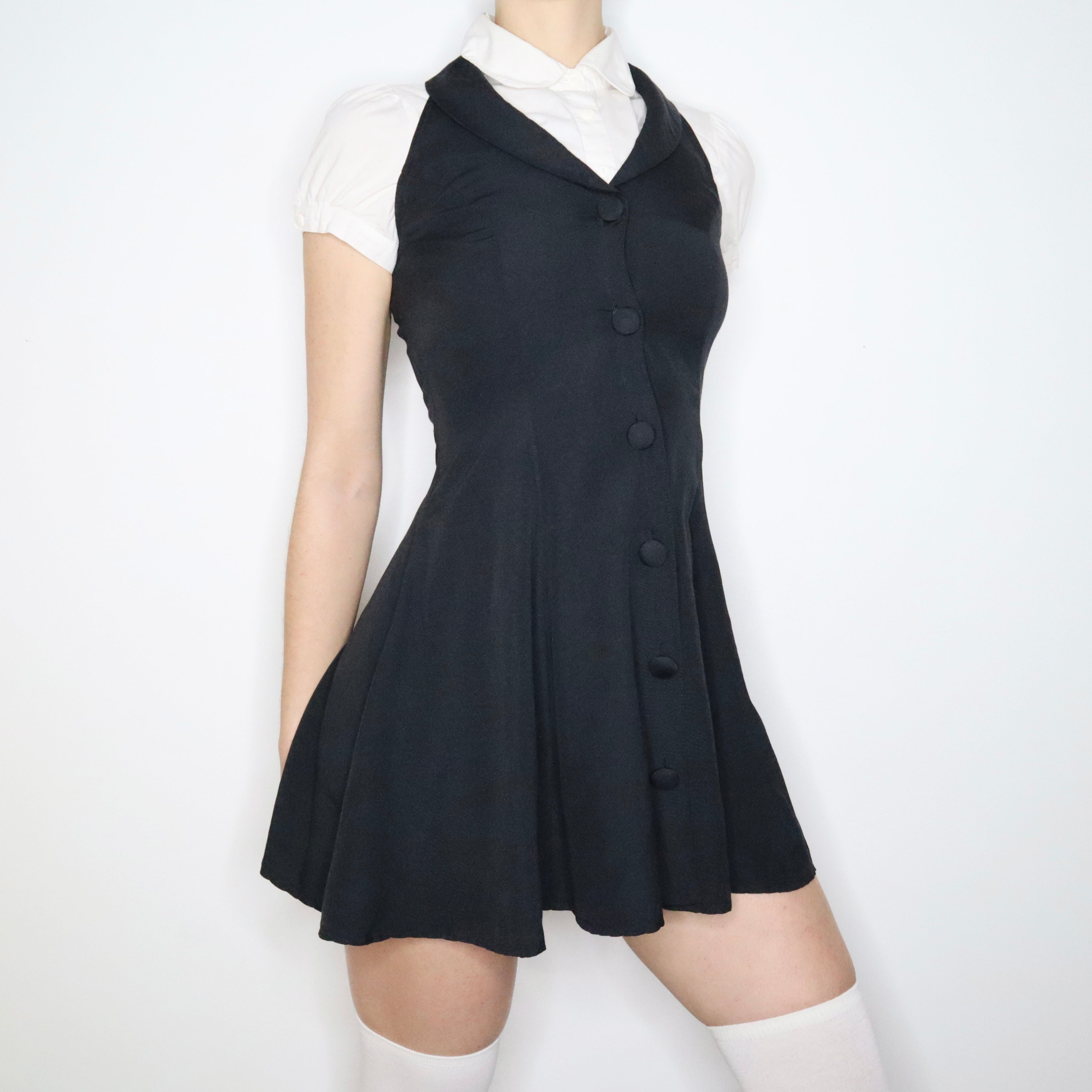 90s Preppy Navy Button Up Mini Dress (XS/S)