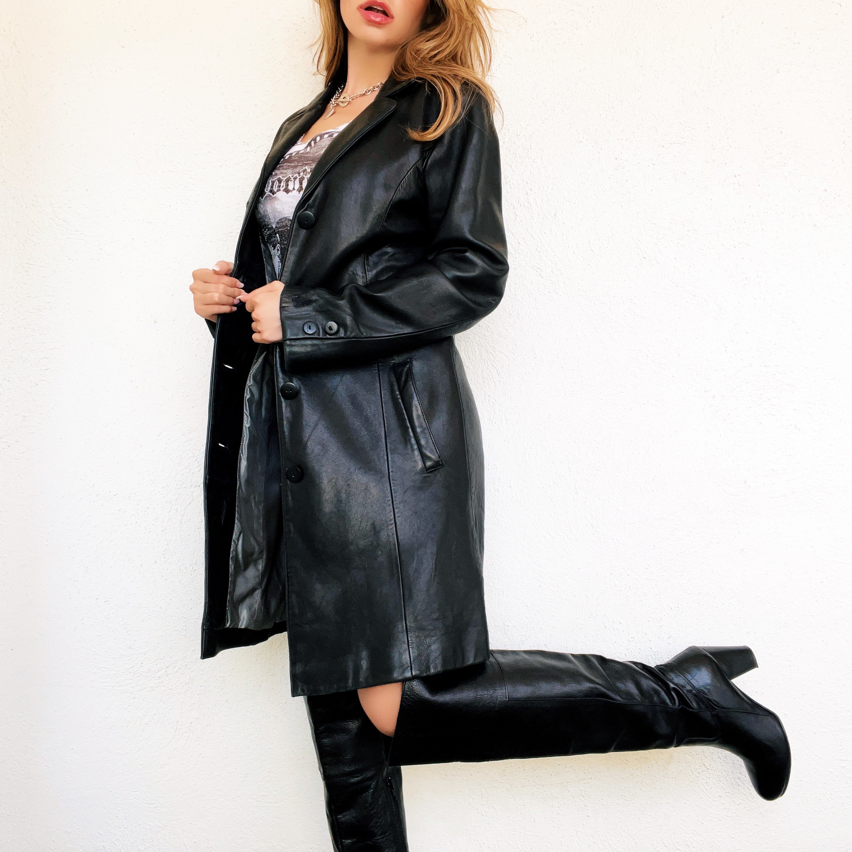 Vintage Black Leather Trench Coat – Holy Thrift