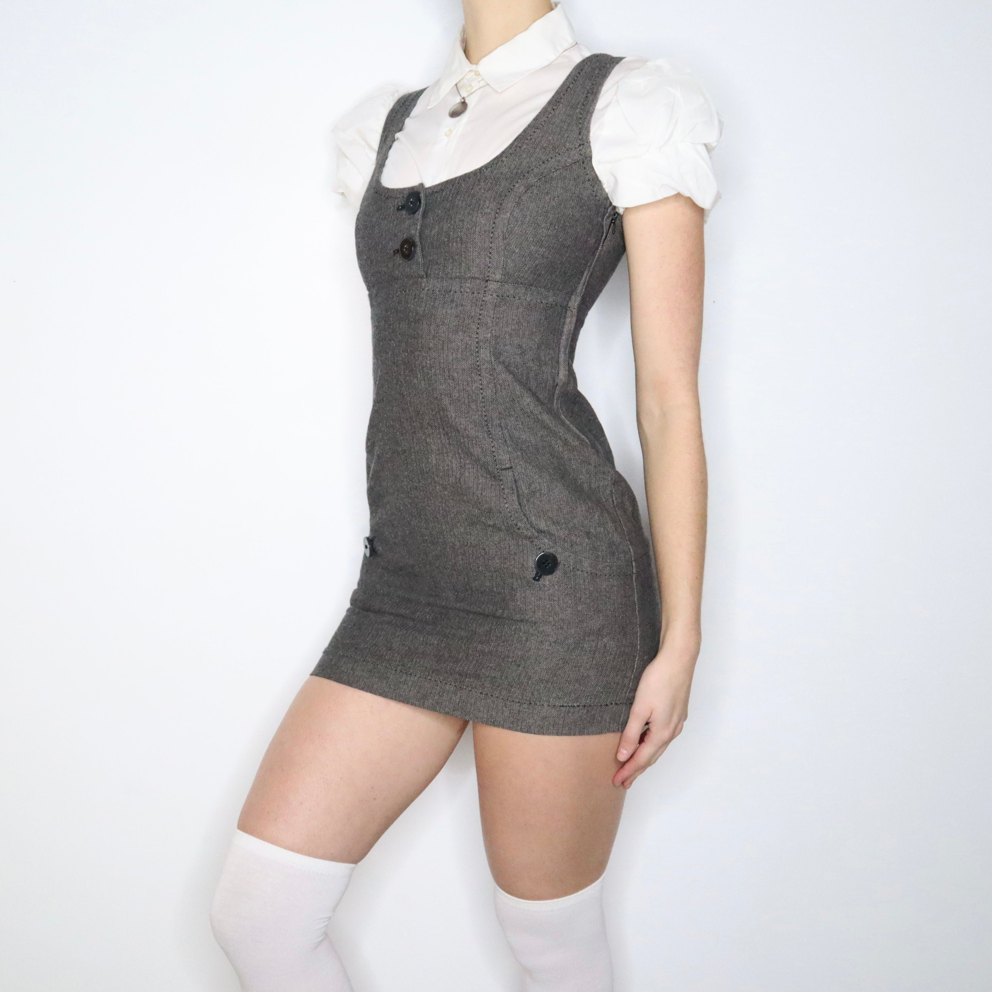 Y2K Preppy Babydoll Mini Dress (S)