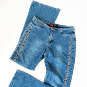Embroidered Cutout Flare Jeans