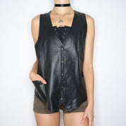 80s Oversized Black Leather Motorcycle Vest (XL/XXL)