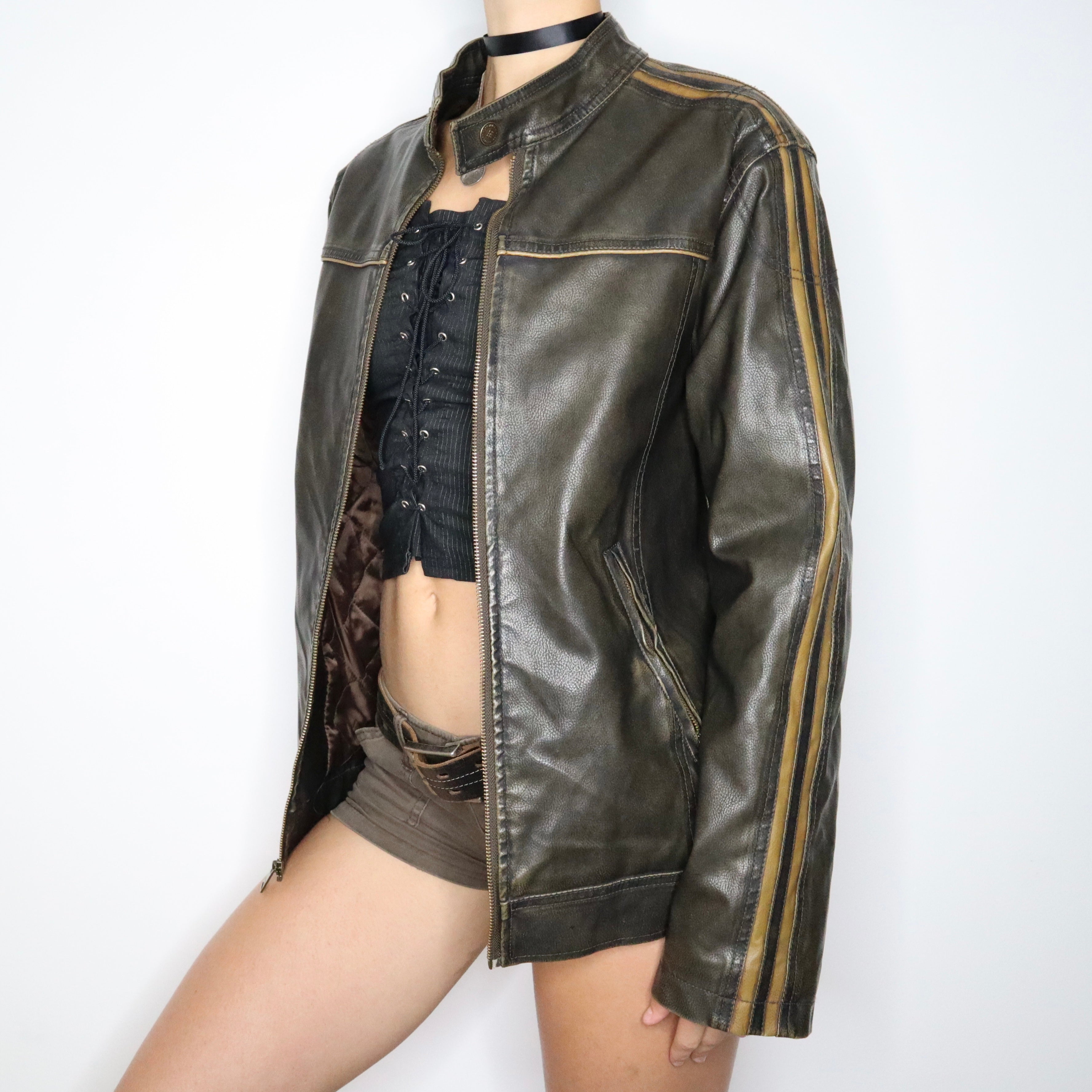 90s Faux Leather Cafe Racer Jacket (L)