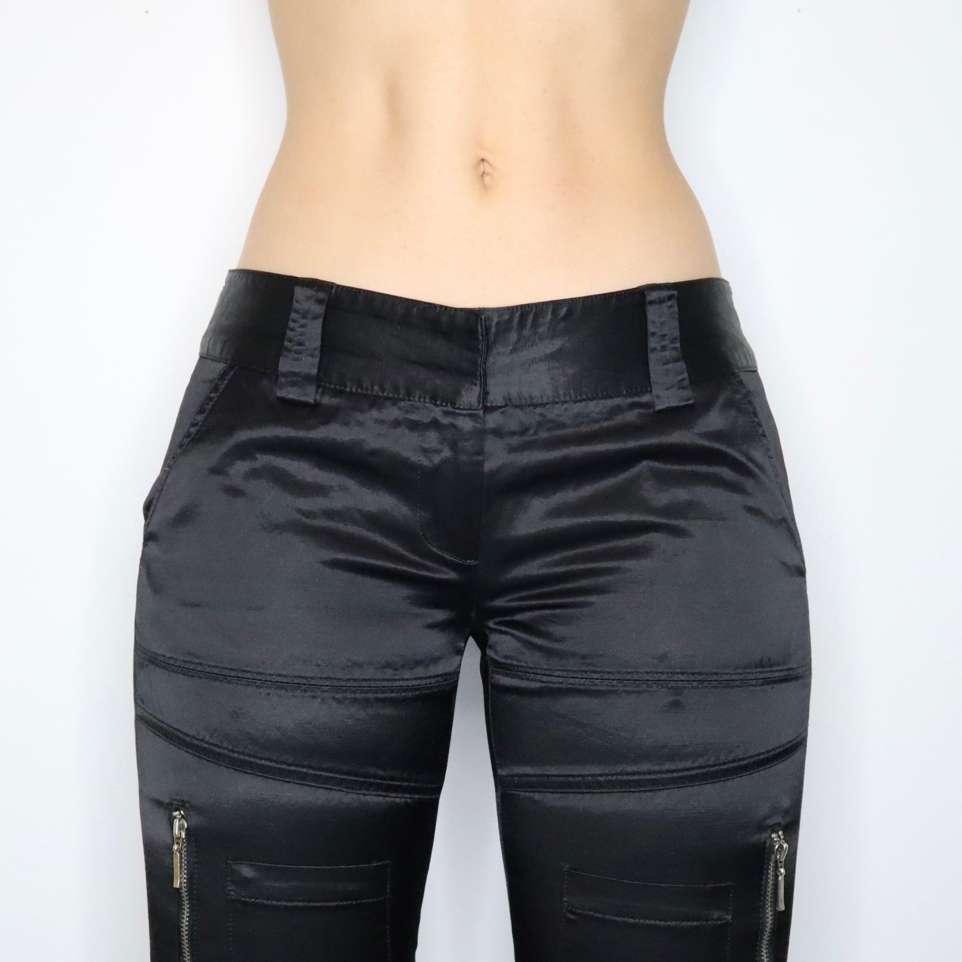 Y2K GUESS Black Satin Cargo Pants (S)