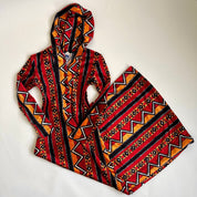 Vintage 70s printed velvet hooded maxi dress S/M