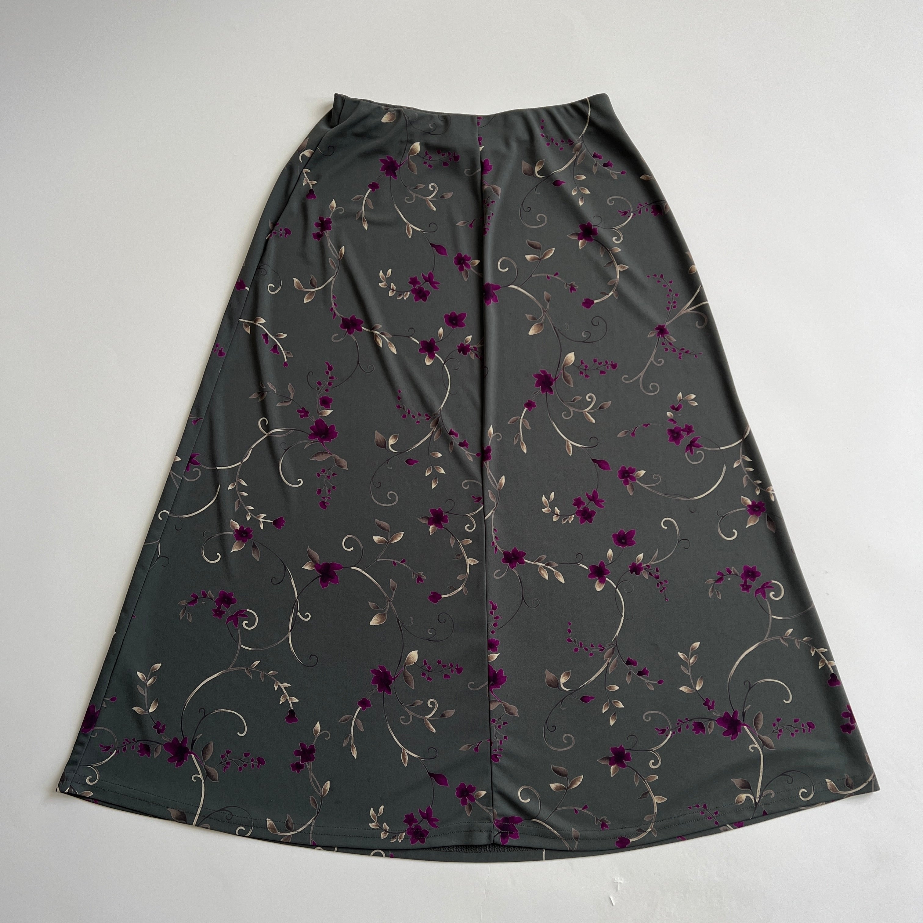 00s dark olive floral maxi skirt - M