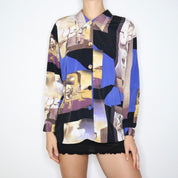 Vintage 80s Surrealist Print Button Up Blouse (Large)