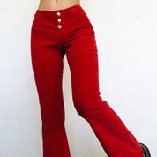 Cherry Red Corduroy Flare Pants