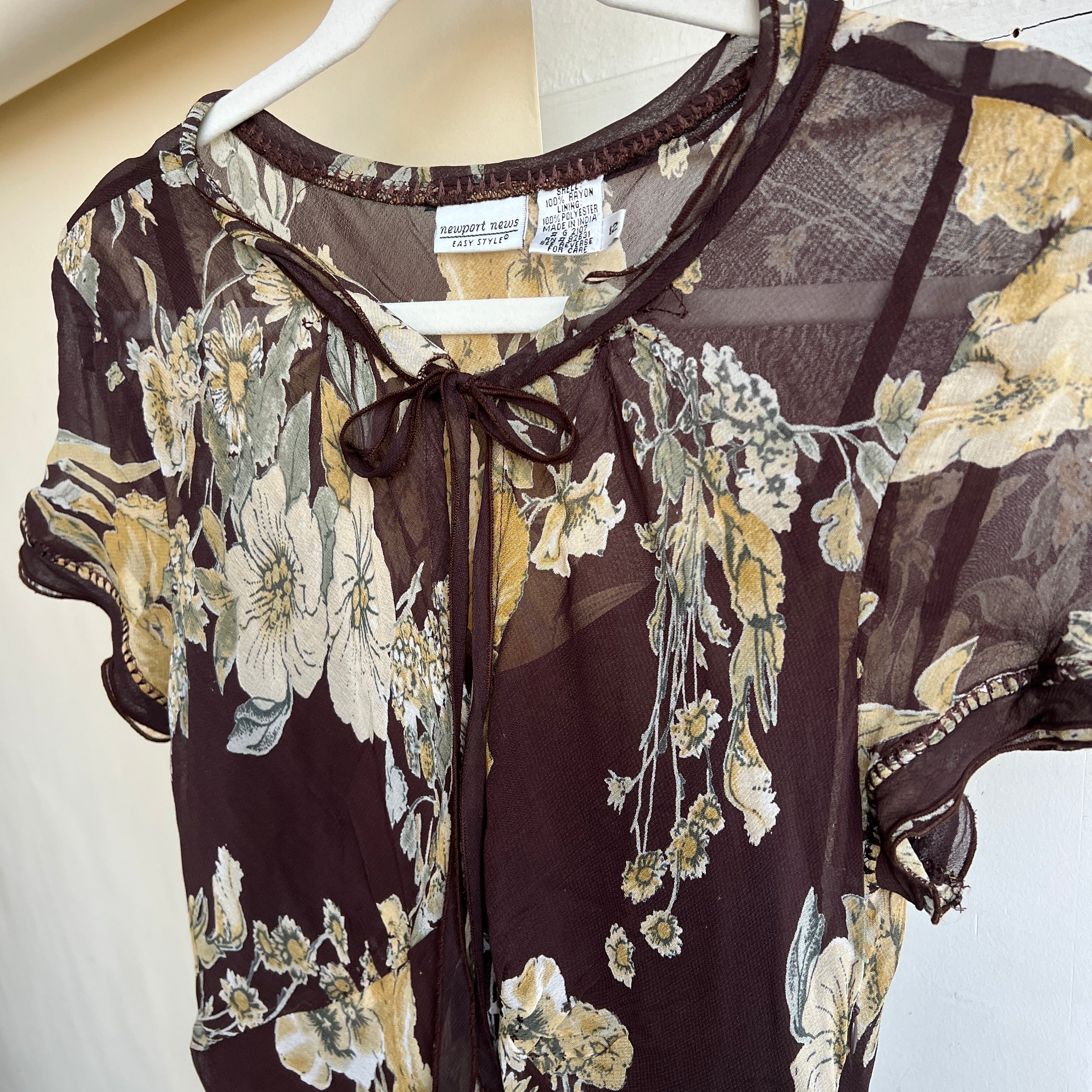 Vintage 90s brown floral midi dress - L