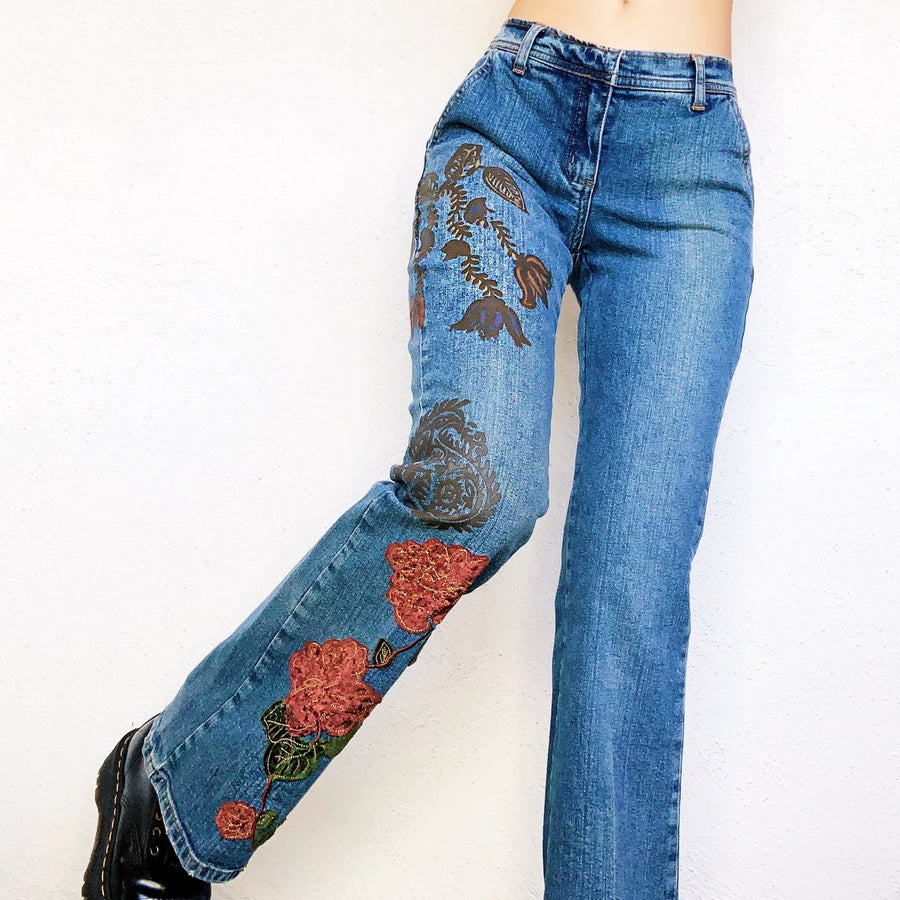 Velvety Floral Jeans