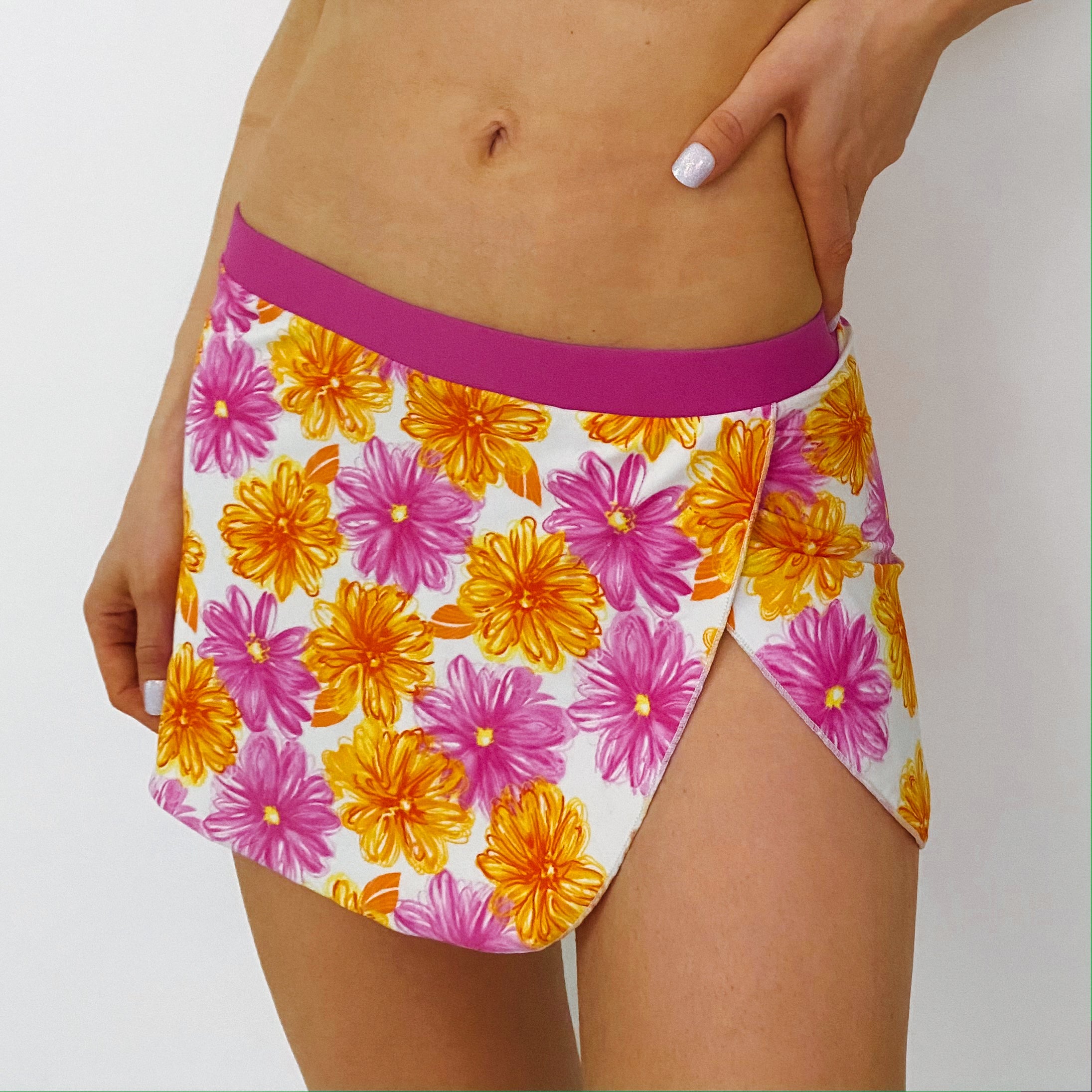 Pink and Orange Floral Swim Skirt Cover Up