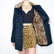 Y2K BETSEY JOHNSON Cheetah Faux Fur Collar Princess Coat (S)
