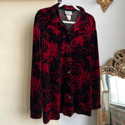 Vintage 90s black & red floral velvet 2 pc set (L/XL)