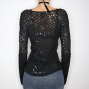 Black Sequin Crochet Sweater (M-L)